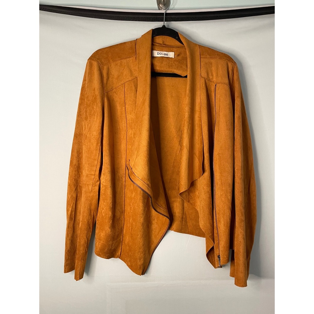 DO+BE Women's Brown Faux Suede‎ Waterfall Drape Zipper Jacket Size L